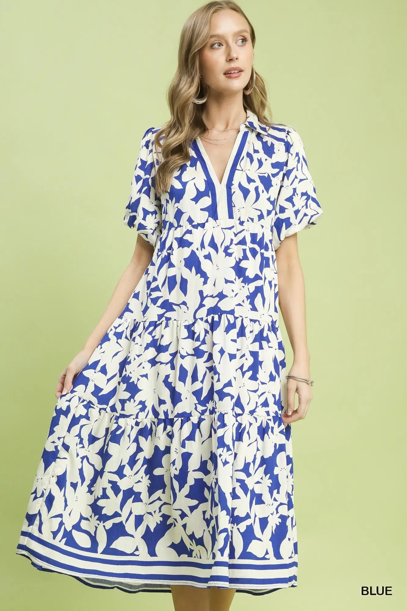 Botanical Print A Line Tiered Dress