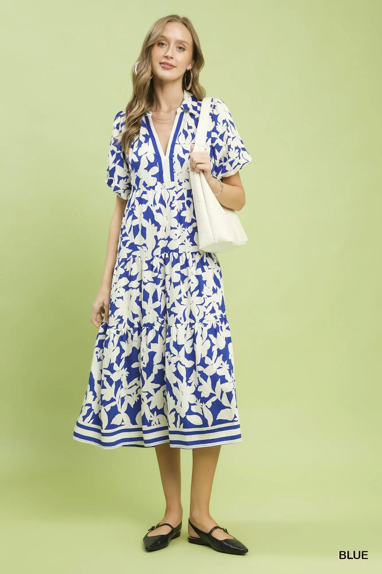 Botanical Print A Line Tiered Dress