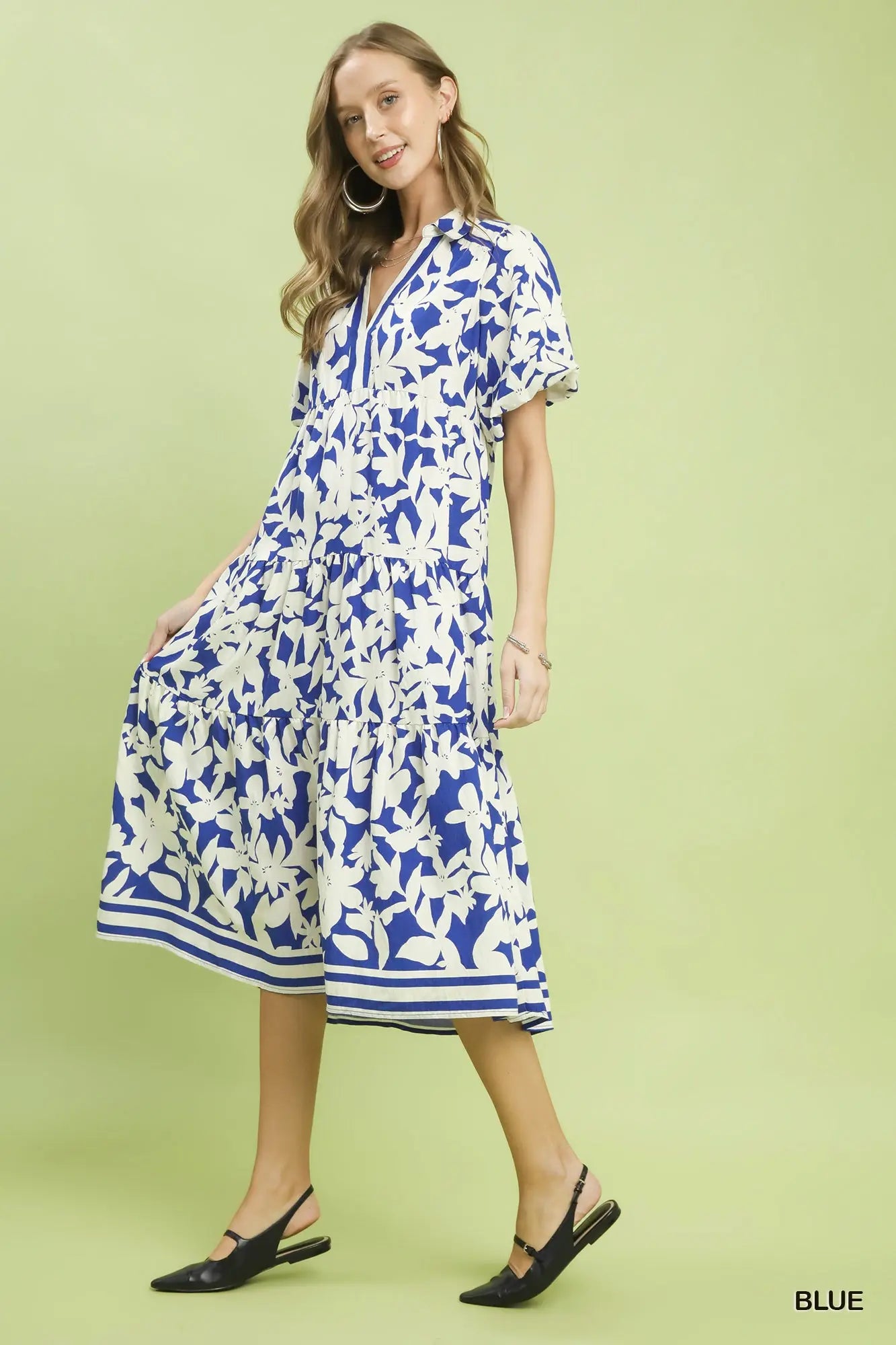 Botanical Print A Line Tiered Dress