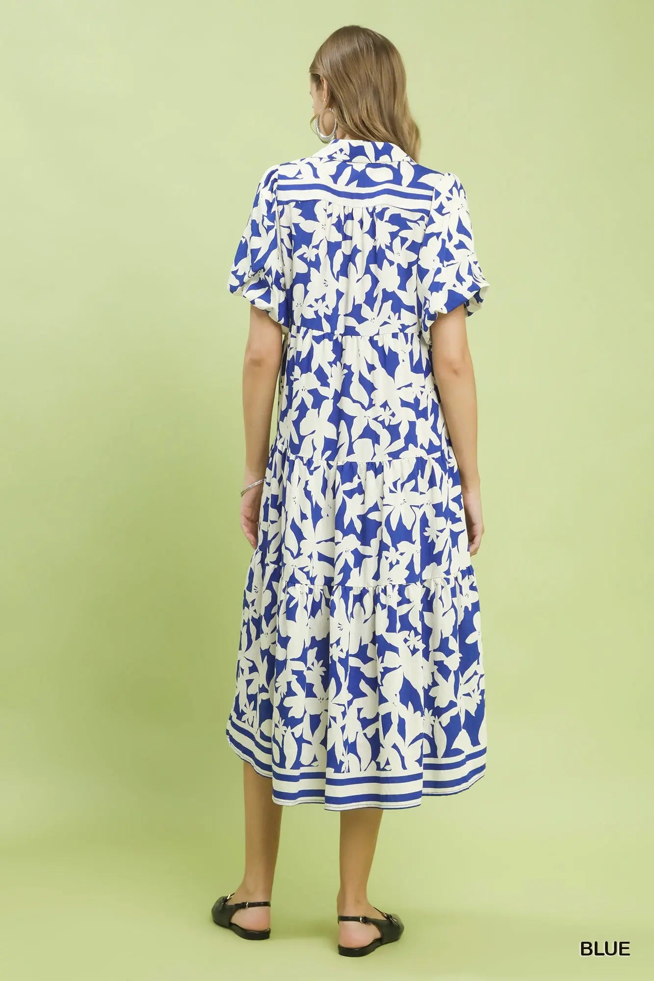 Botanical Print A Line Tiered Dress