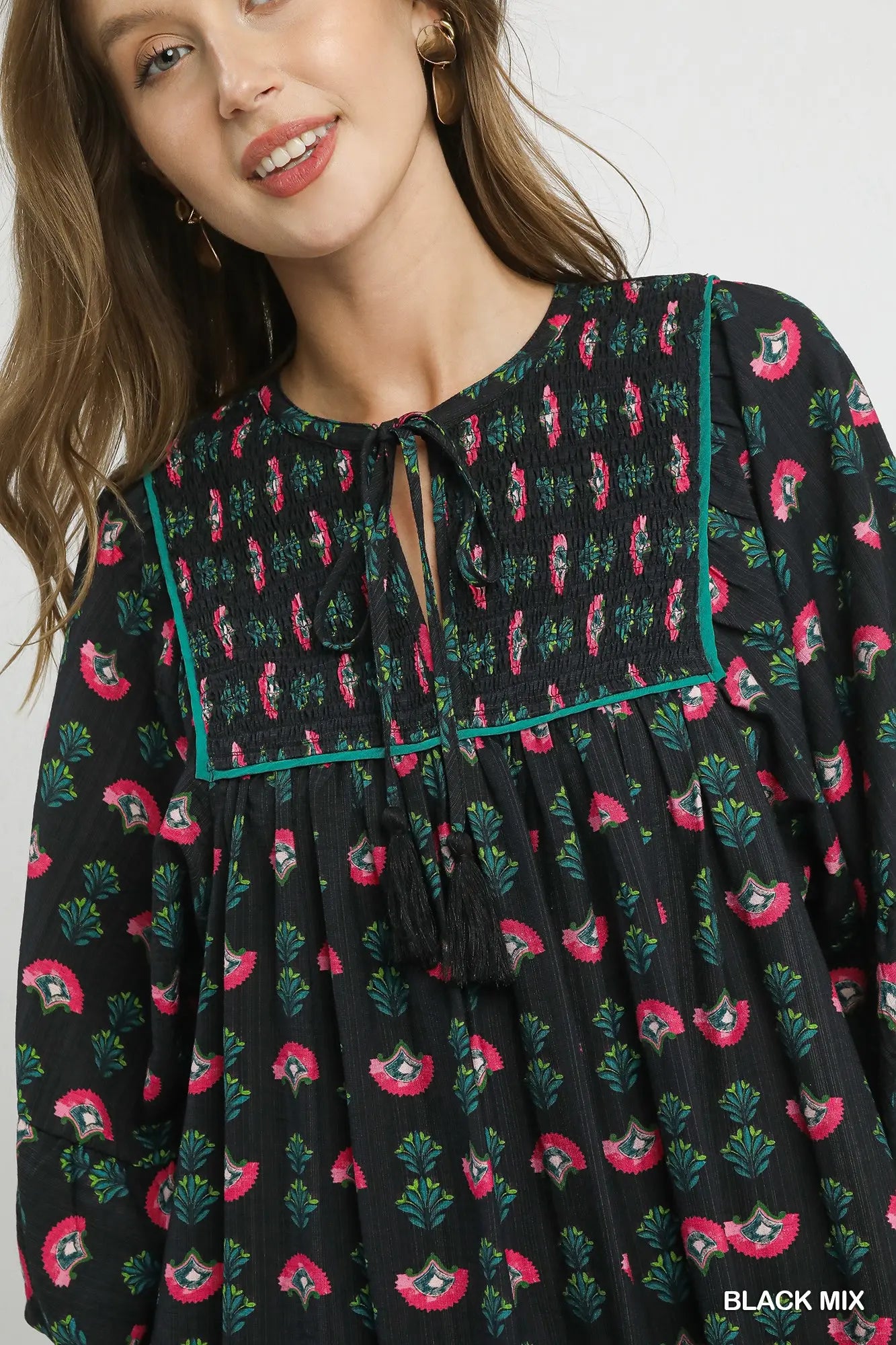 Floral Boho Mini Dress with Pink Accents