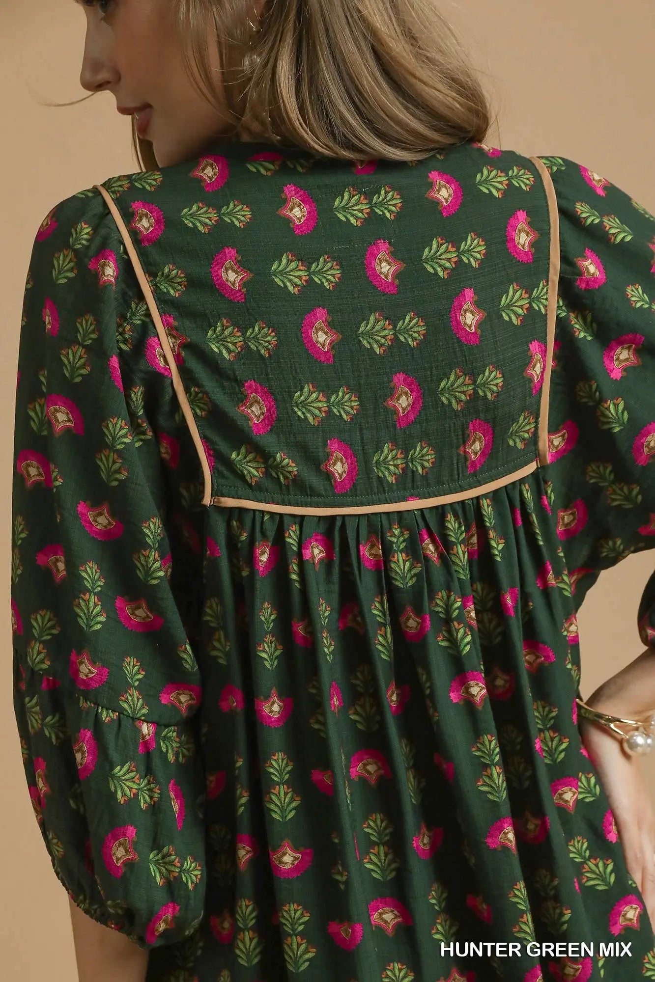 Floral Boho Mini Dress with Pink Accents