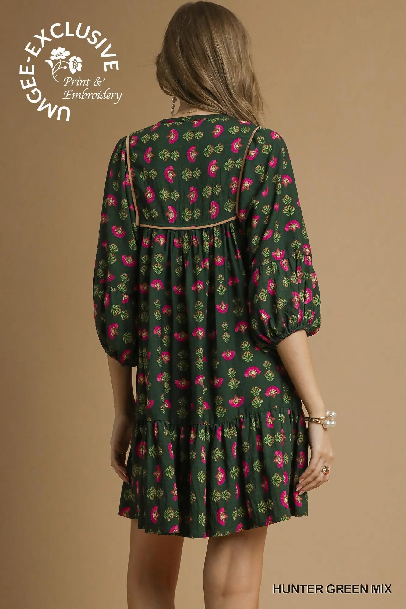 Floral Boho Mini Dress with Pink Accents