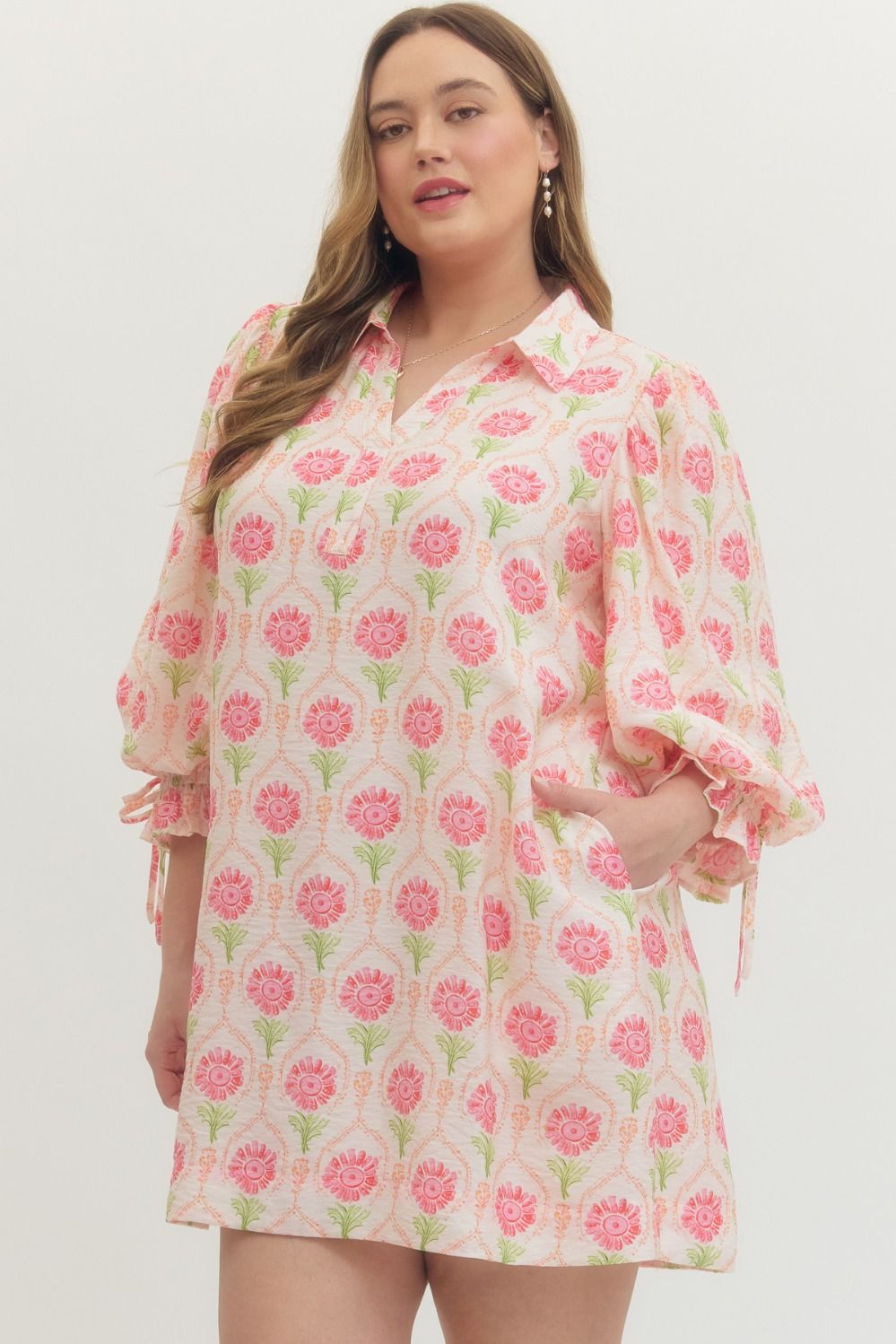 Floral Dress 3/4 Sleeve Mini Dress