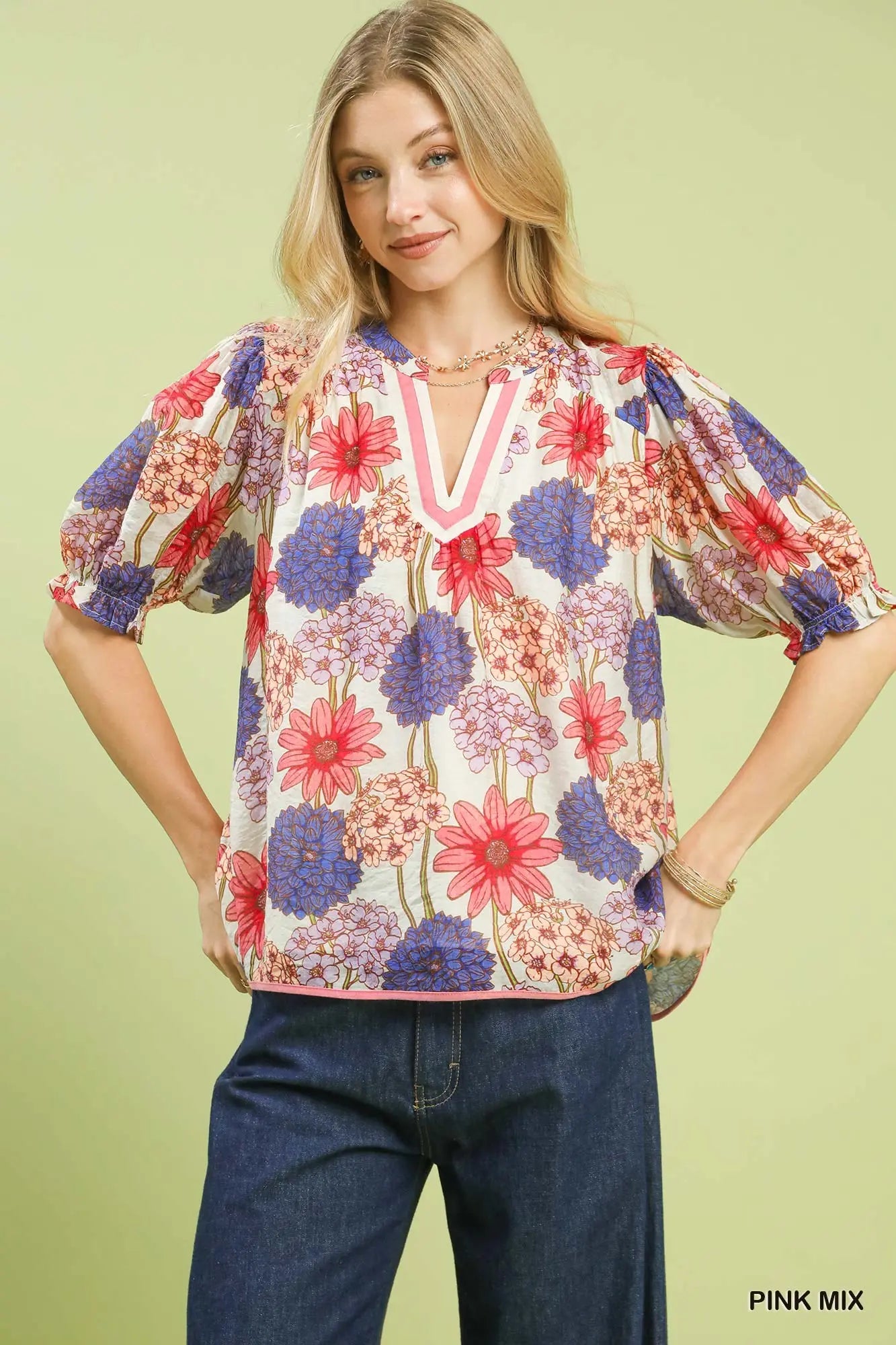 Floral Print Puff Sleeve Top
