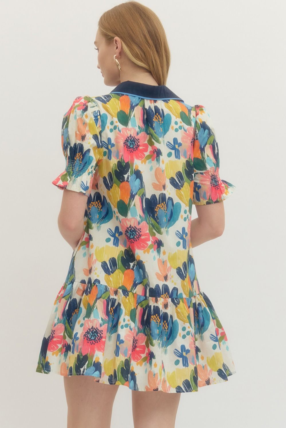 Floral Print Short Puff Sleeve Mini Dress