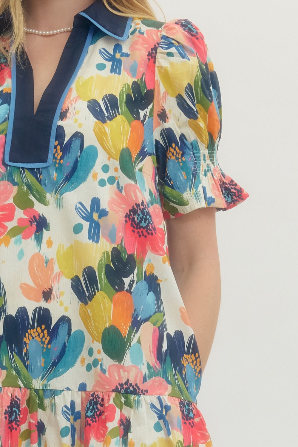 Floral Print Short Puff Sleeve Mini Dress
