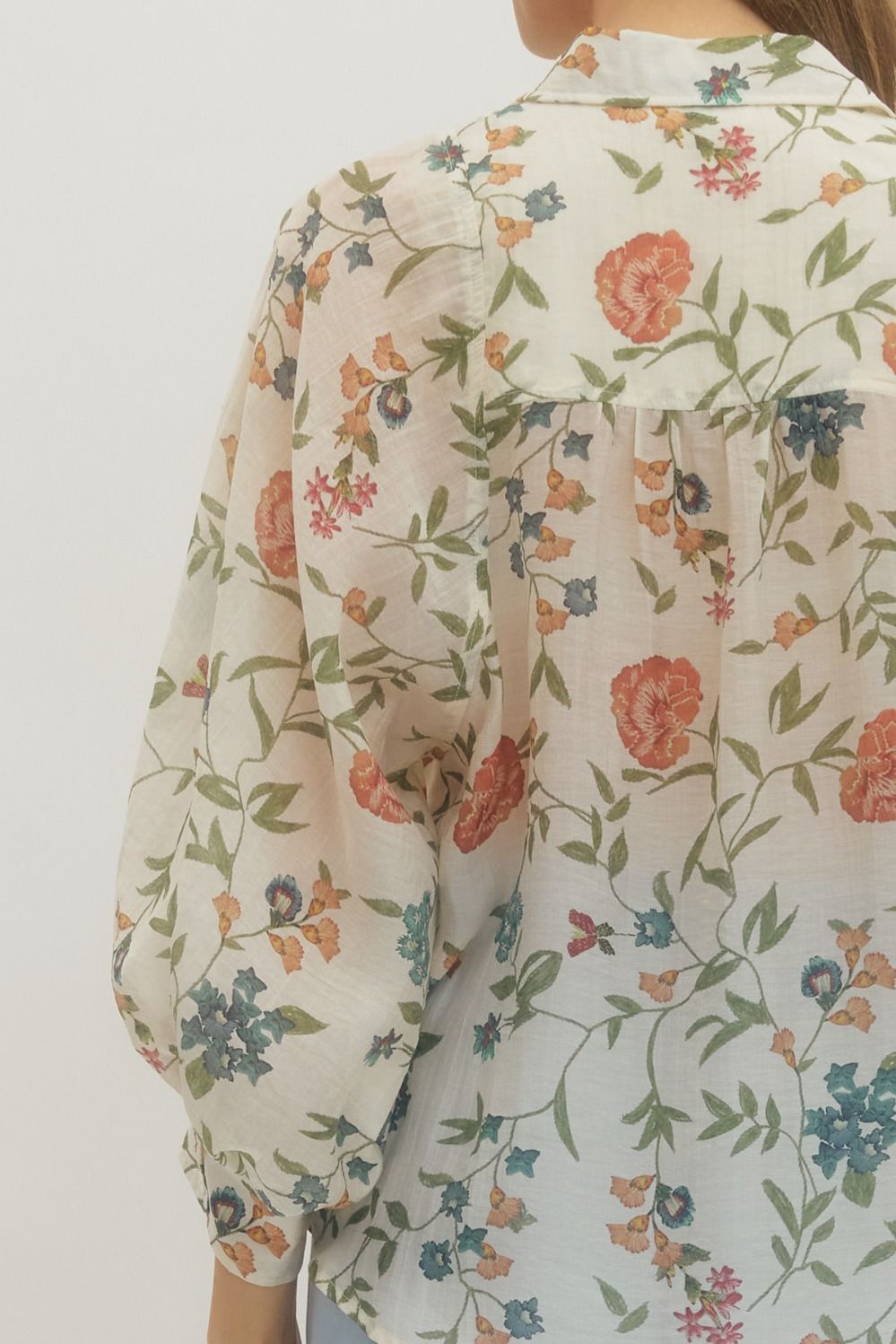 Floral Print Long Sleeve Top with Buttoned Cuffs
