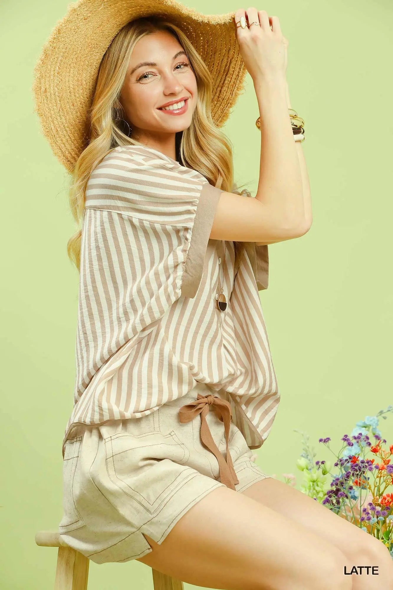 Striped Collared Oversized Top