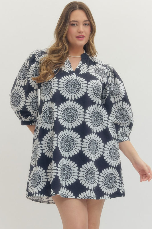 Navy Medallion Mini Dress