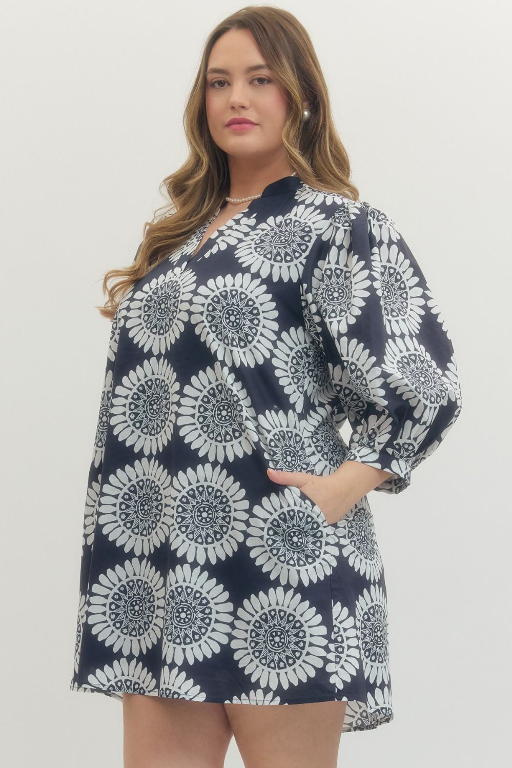 Navy Medallion Mini Dress