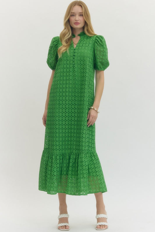 Green Eyelet Midi Dress
