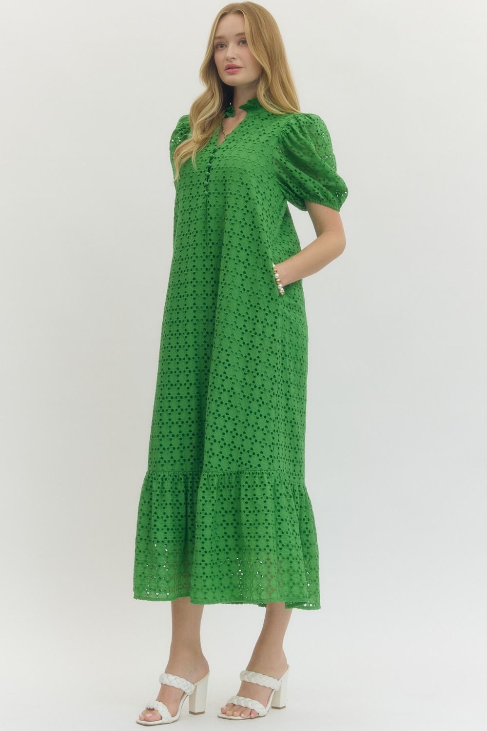Green Eyelet Midi Dress