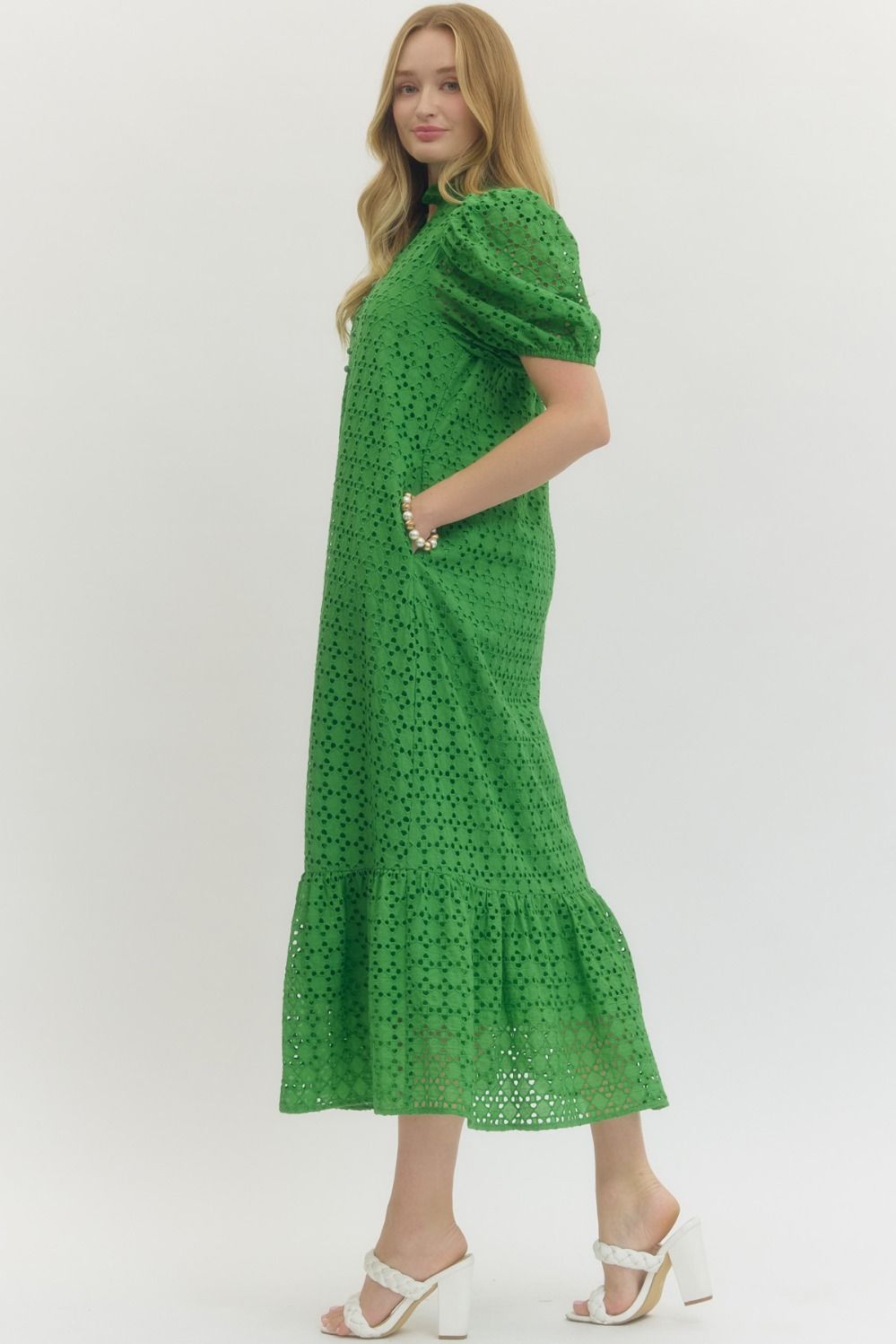 Green Eyelet Midi Dress