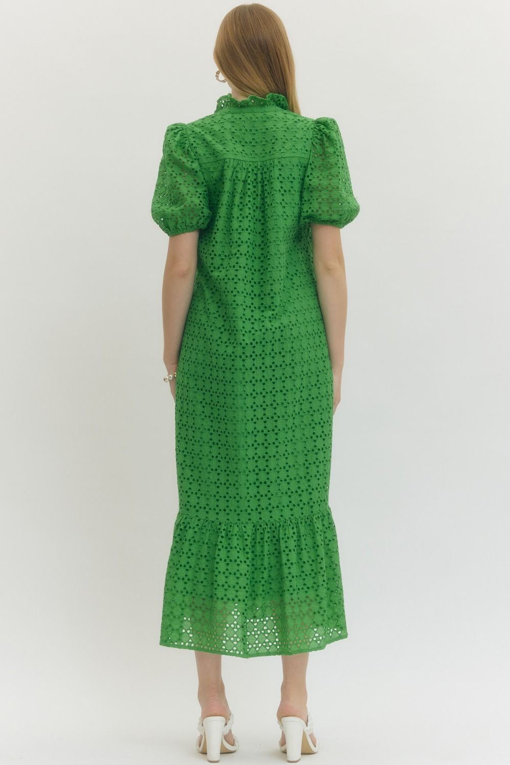 Green Eyelet Midi Dress