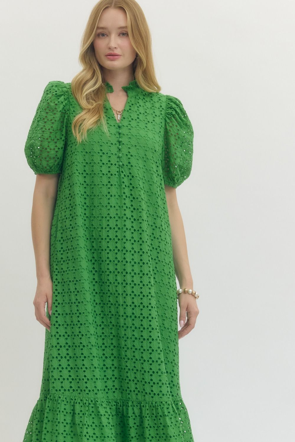 Green Eyelet Midi Dress