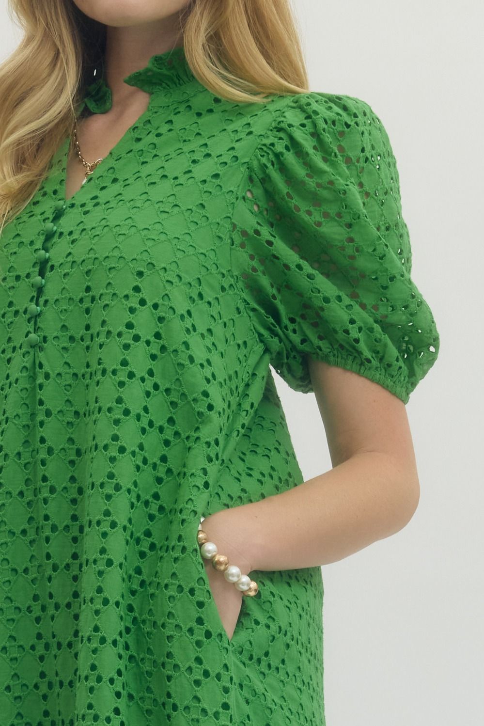 Green Eyelet Midi Dress
