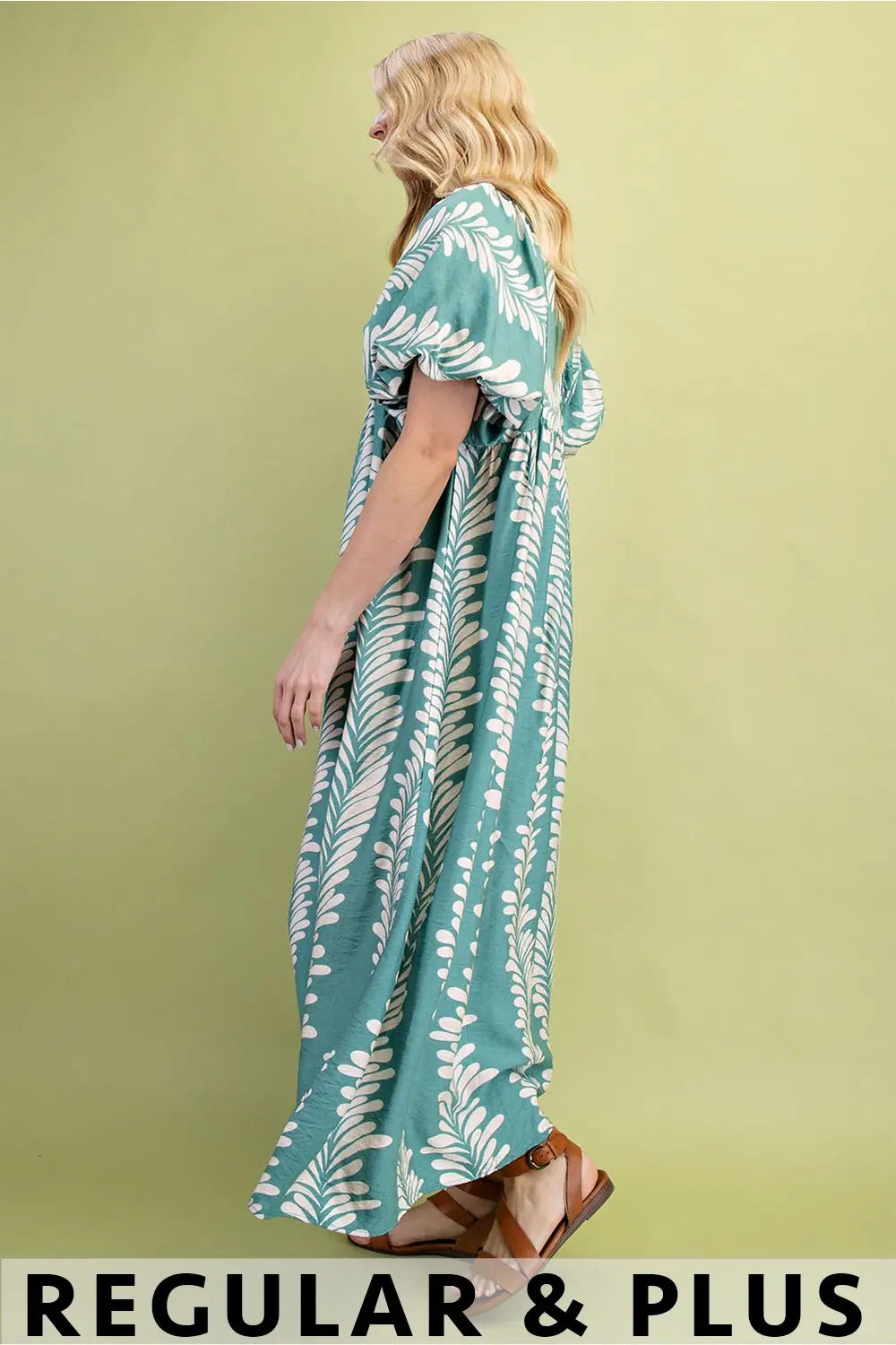 Printed Short Puff Sleeve Midi Dress