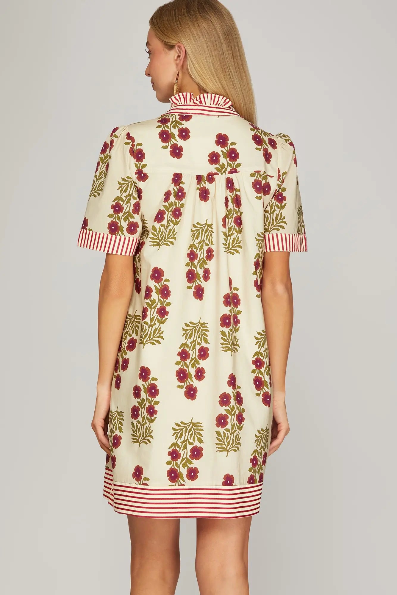 Short Sleeve Ruffled Neck Mini Dress