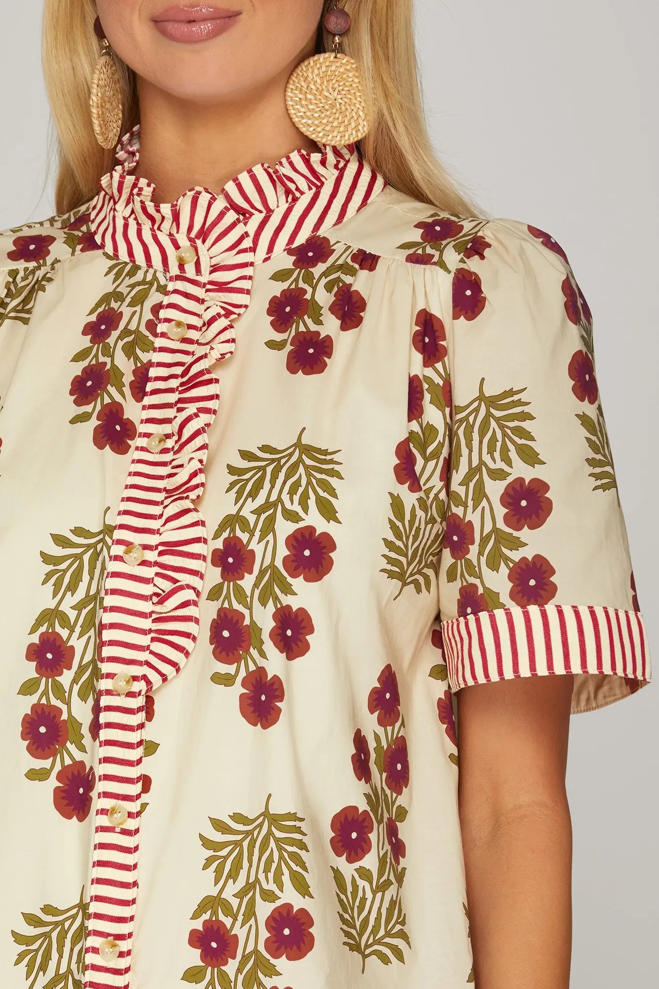 Short Sleeve Ruffled Neck Mini Dress