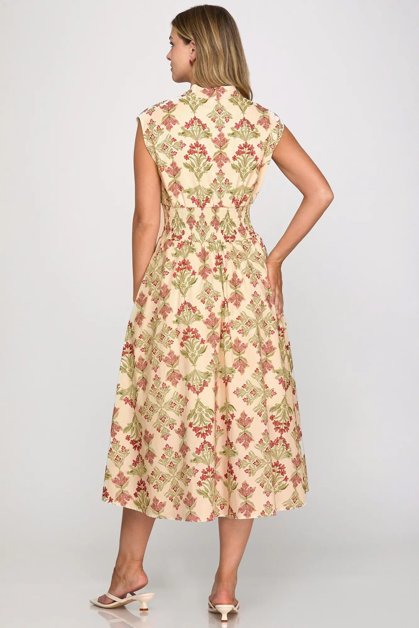 Drop Shoulder Printed Midi Dress with Pockets