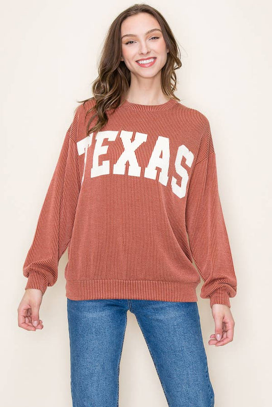 Ribbed Burnt Orange Texas Sweater