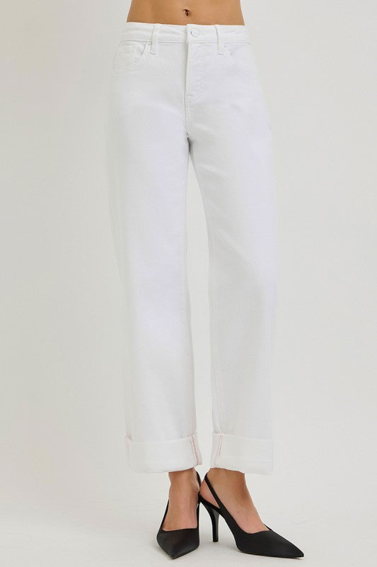 Cropped Wide Cuffed Hem Denim Jeans