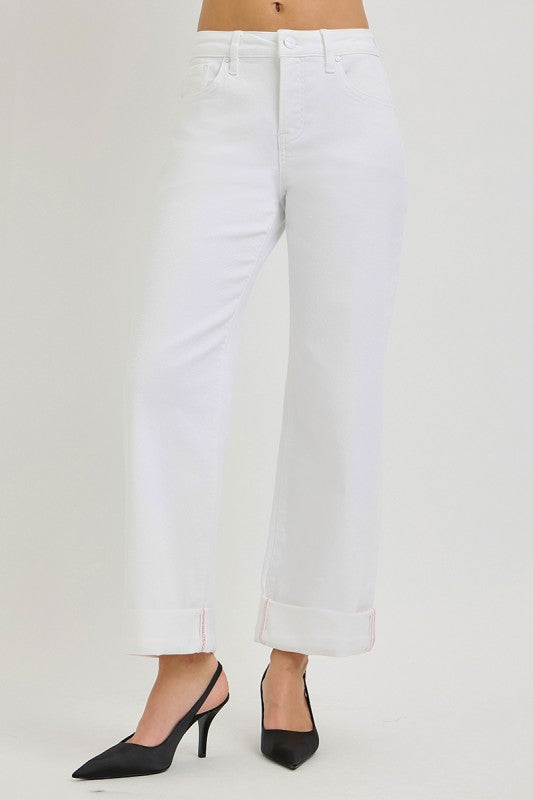 Cropped Wide Cuffed Hem Denim Jeans