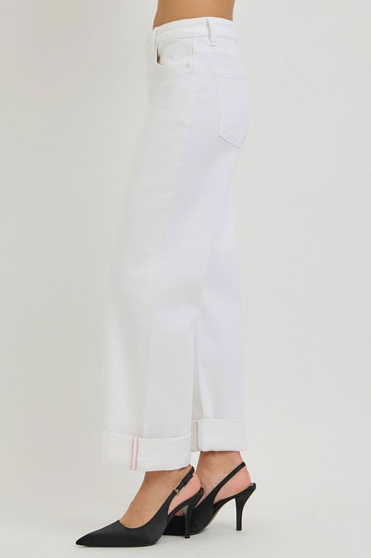 Cropped Wide Cuffed Hem Denim Jeans