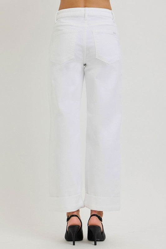 Cropped Wide Cuffed Hem Denim Jeans