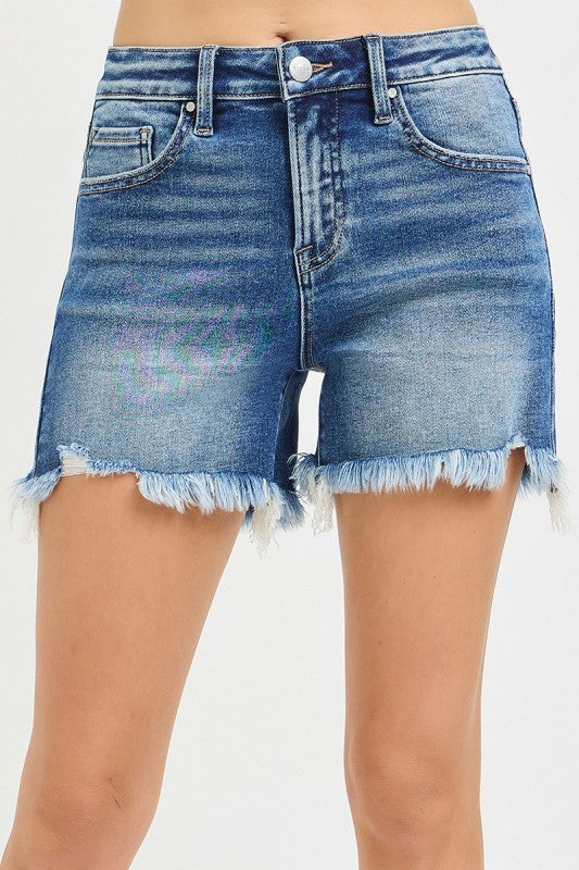 Mid Rise Frayed Denim Shorts