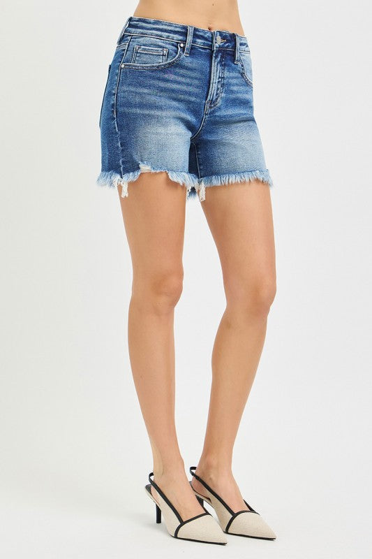 Mid Rise Frayed Denim Shorts