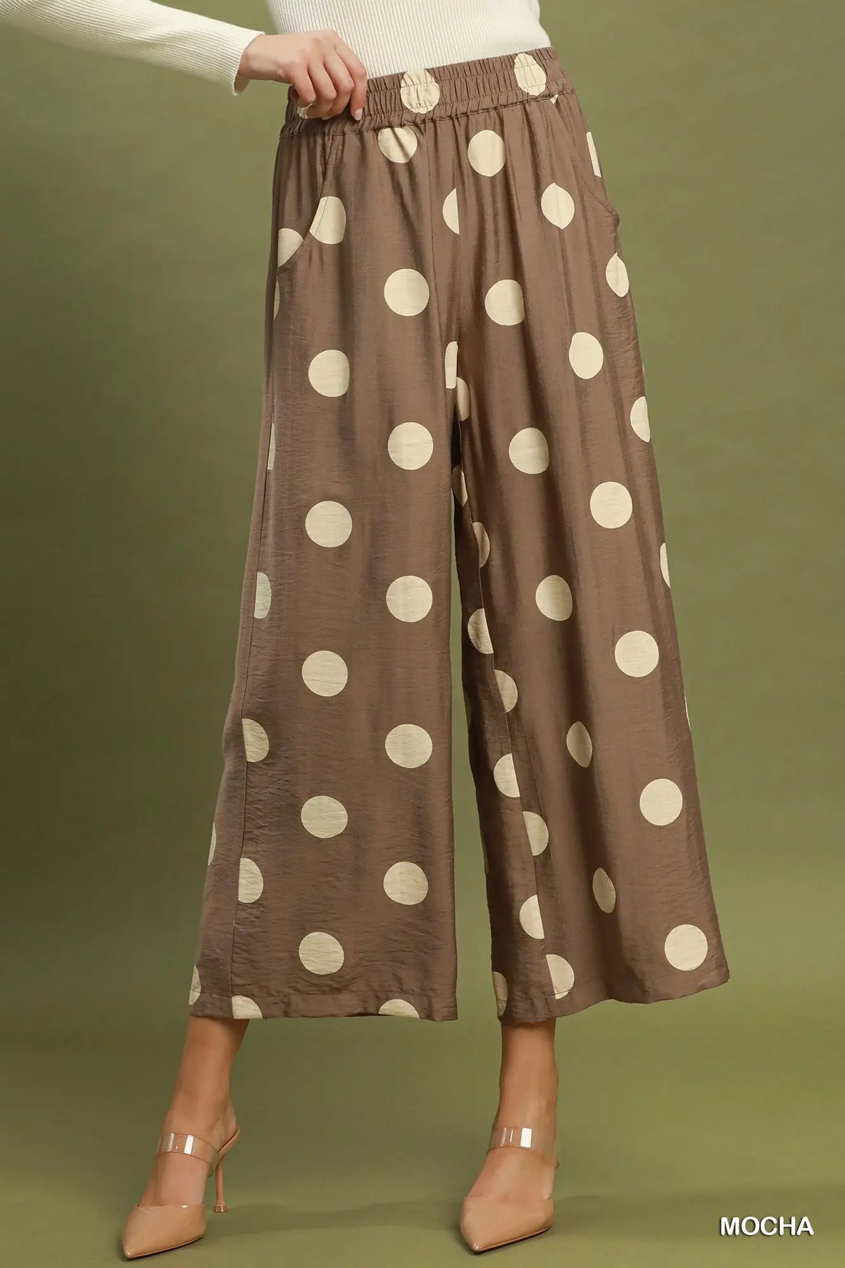 Polka Dot Wide Leg Crop Pants with Pockets