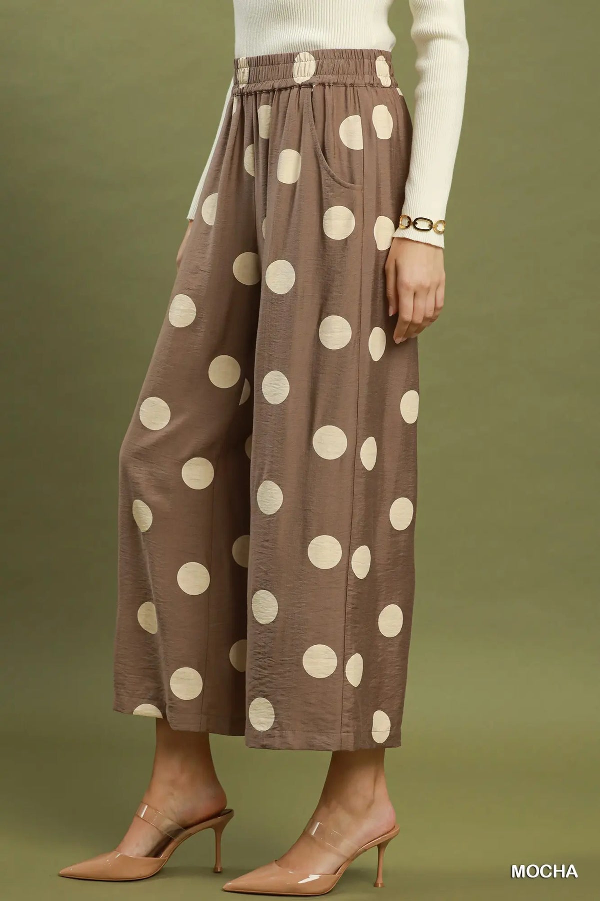 Polka Dot Wide Leg Crop Pants with Pockets