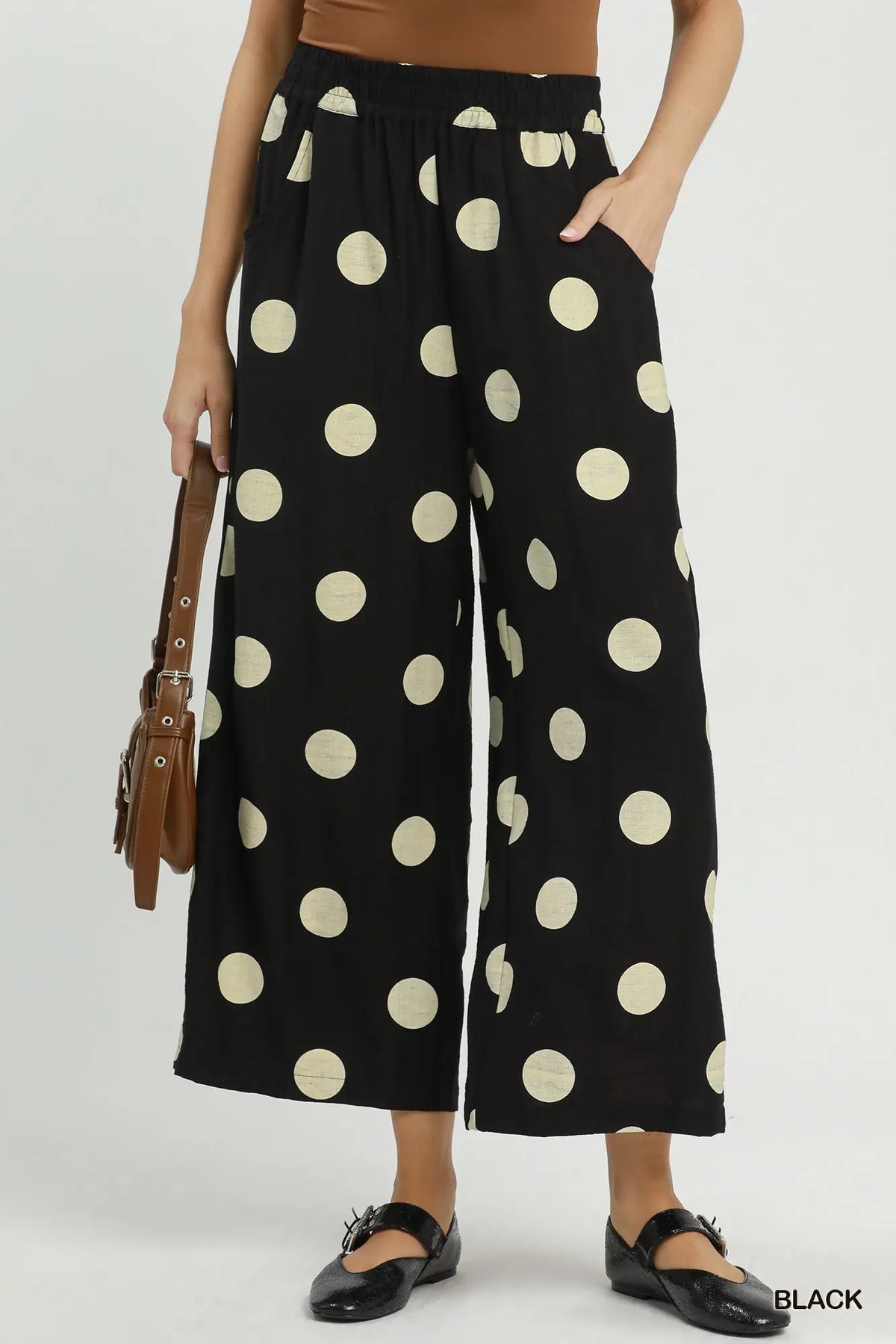Polka Dot Wide Leg Crop Pants with Pockets