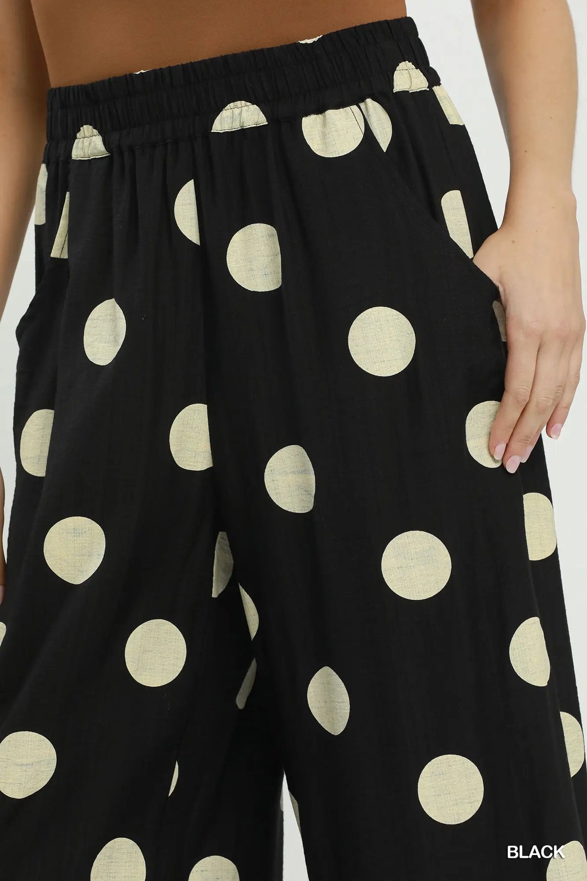 Polka Dot Wide Leg Crop Pants with Pockets