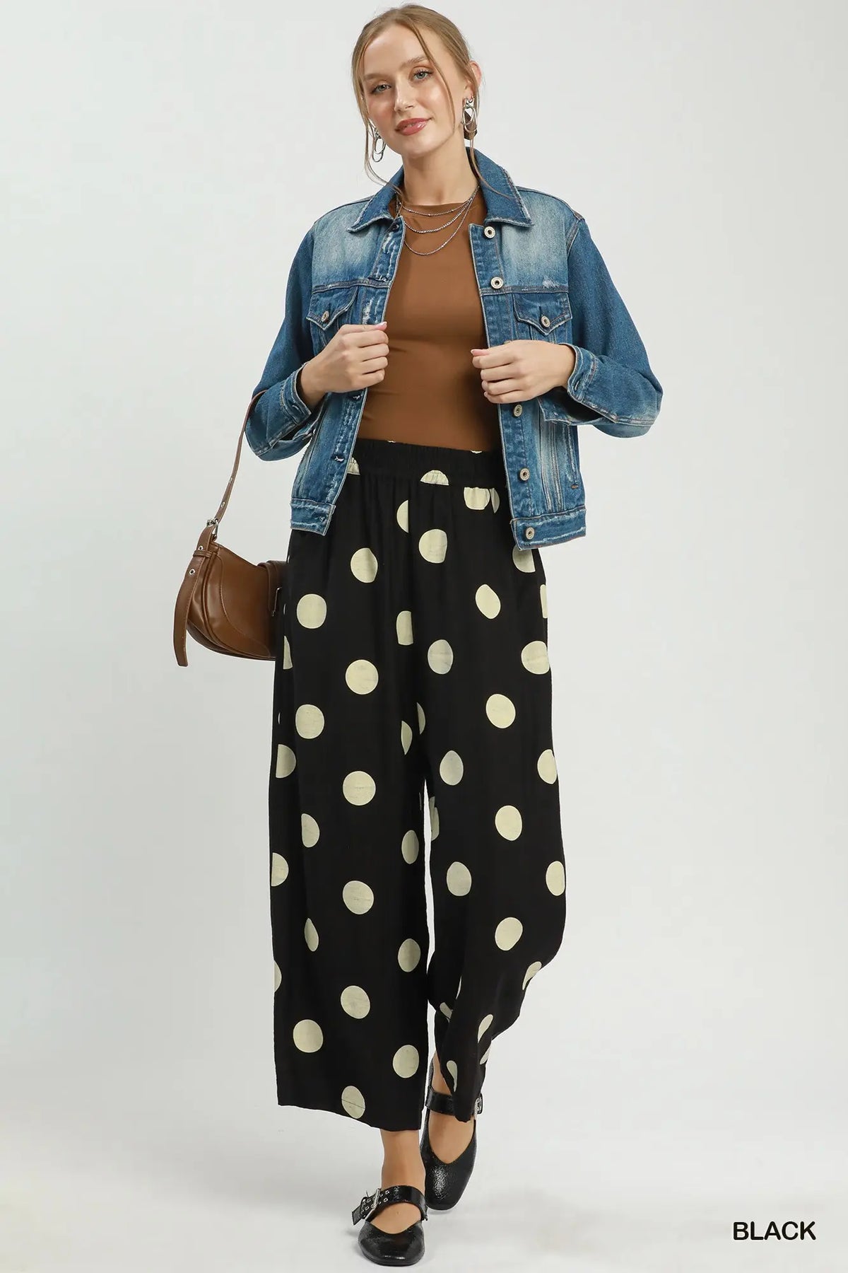 Polka Dot Wide Leg Crop Pants with Pockets