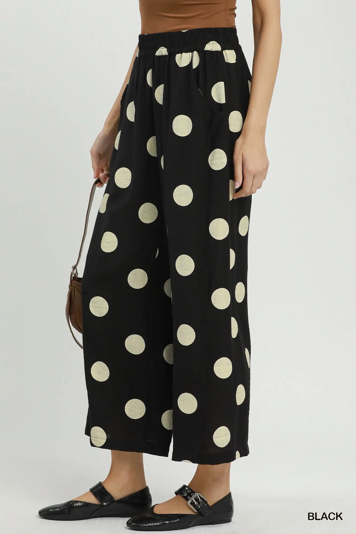 Polka Dot Wide Leg Crop Pants with Pockets