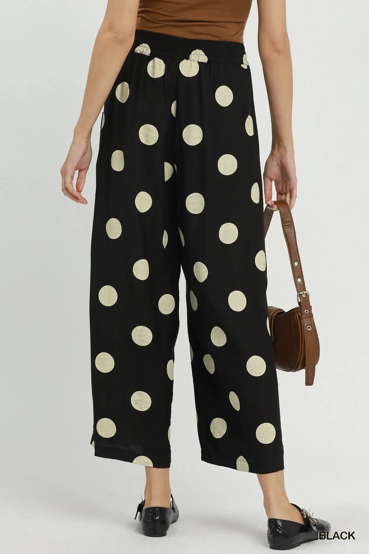 Polka Dot Wide Leg Crop Pants with Pockets