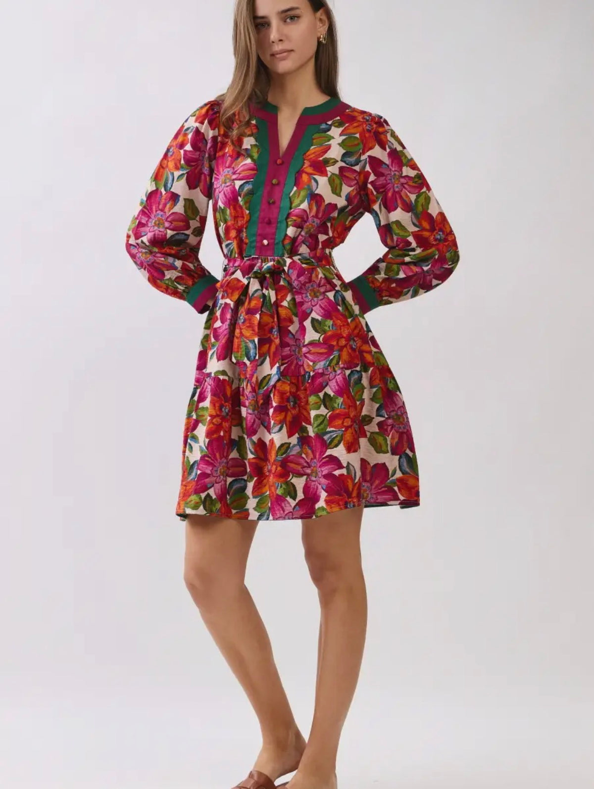 Mixed Floral Printed Mini Dress