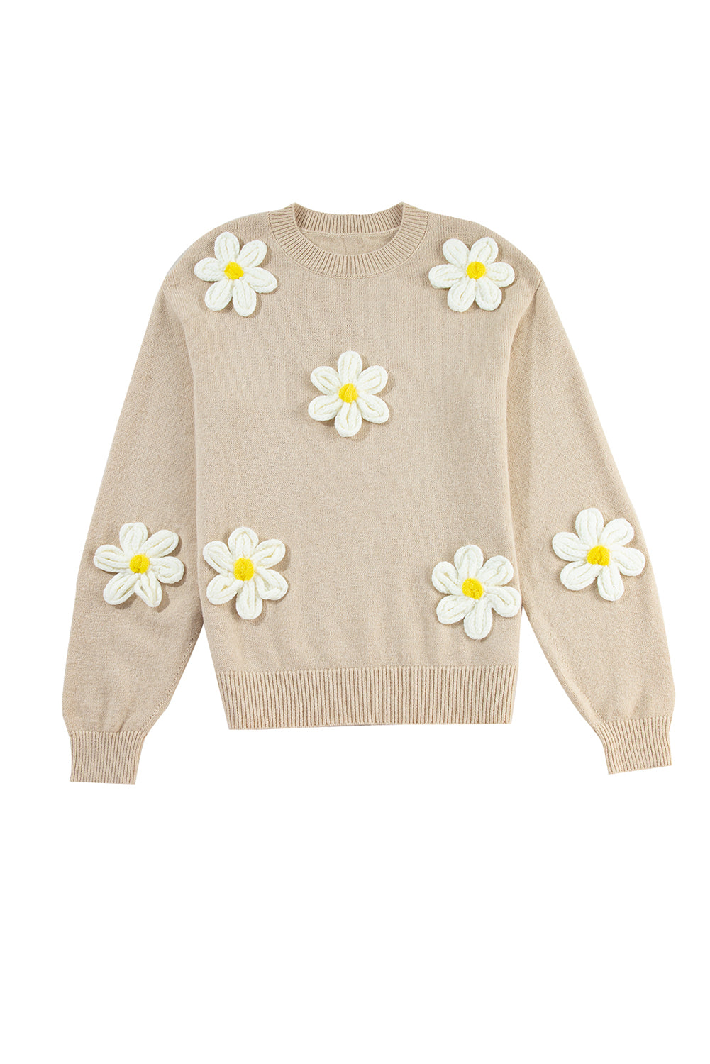 White 3D Flower Detail Loose Sweater