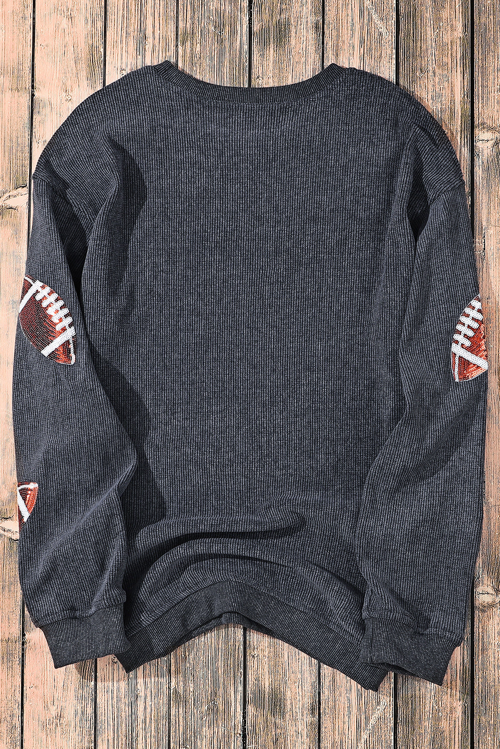 Gray Sequin Rugby Graphic Corded Baggy Sweatshirt