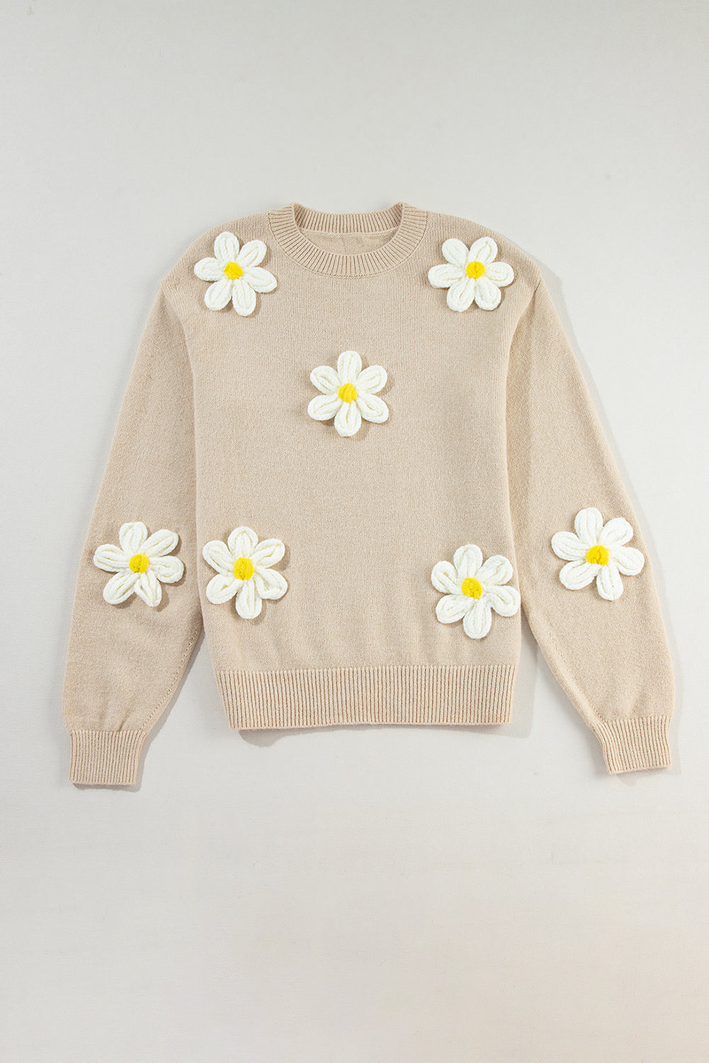 White 3D Flower Detail Loose Sweater