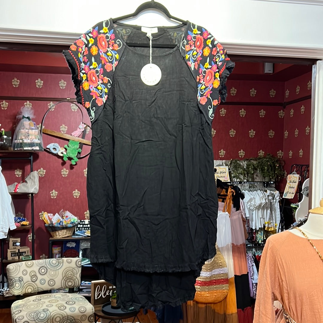 Umgee Black Embroidered Dress
