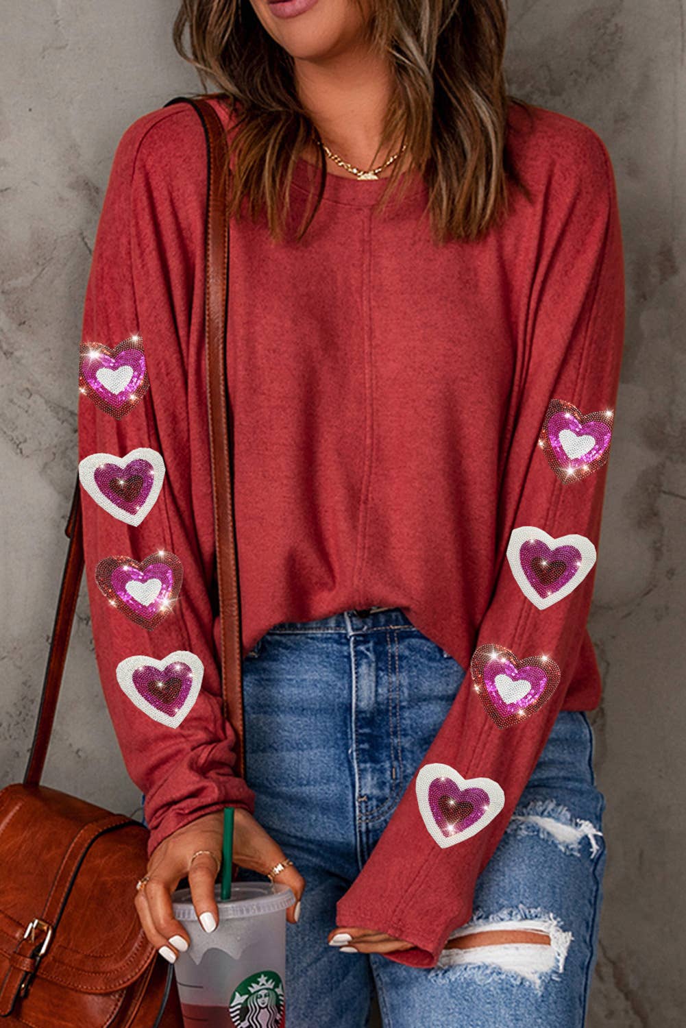 Valentine Sequined Patchwork Long Sleeve Top