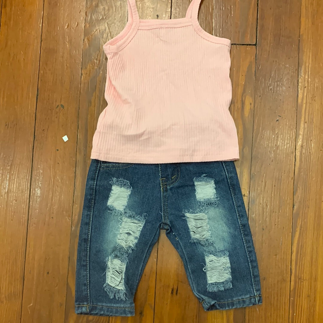 Pink Kids tank top with Jeans