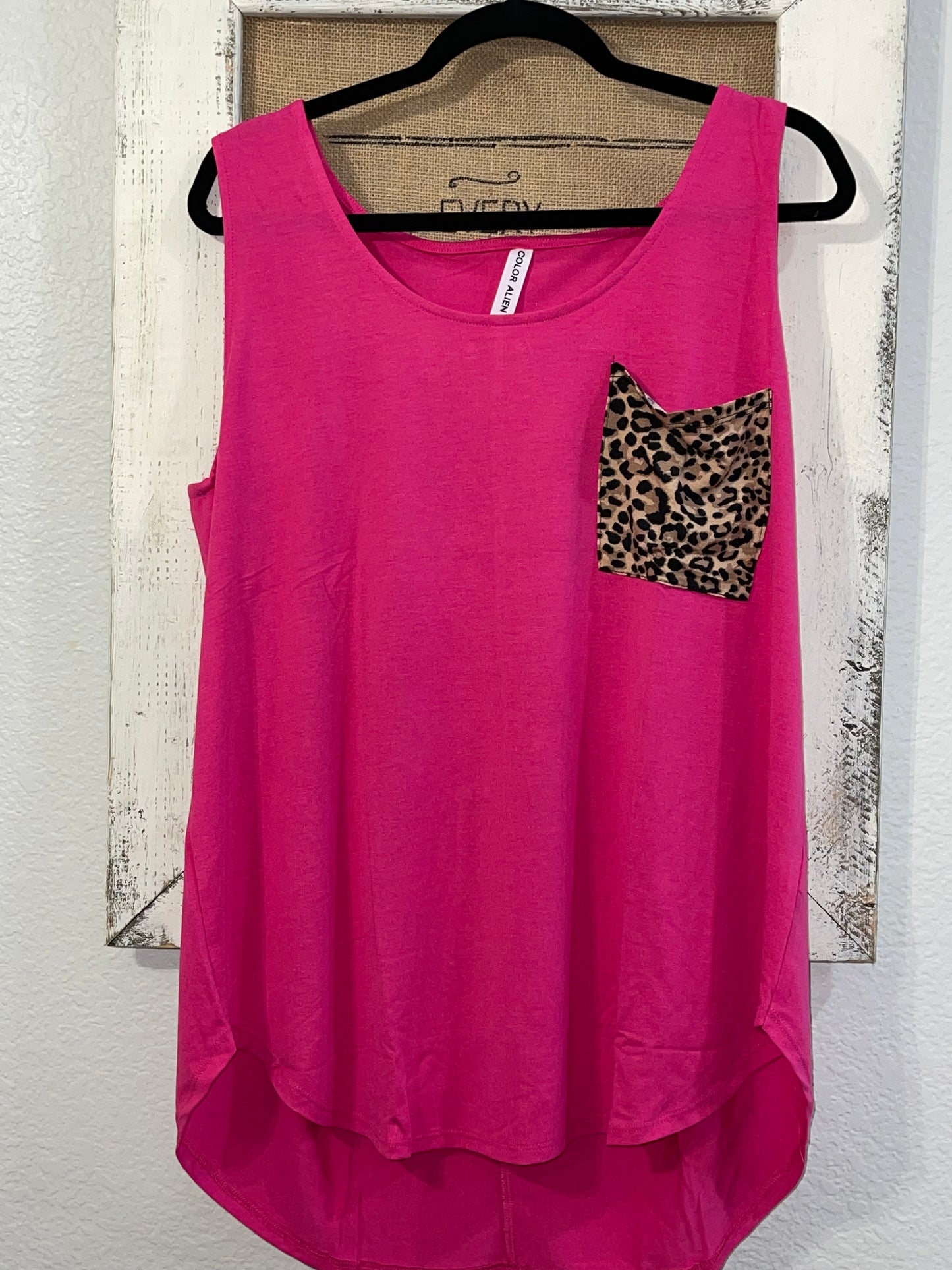 Pink Sleeveless Cheetah Pocket Shirt