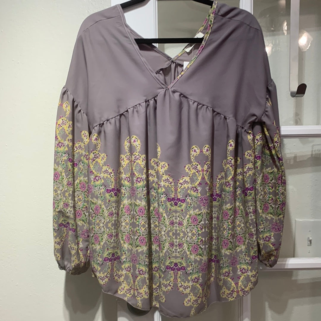 Grey and flowered sheer top